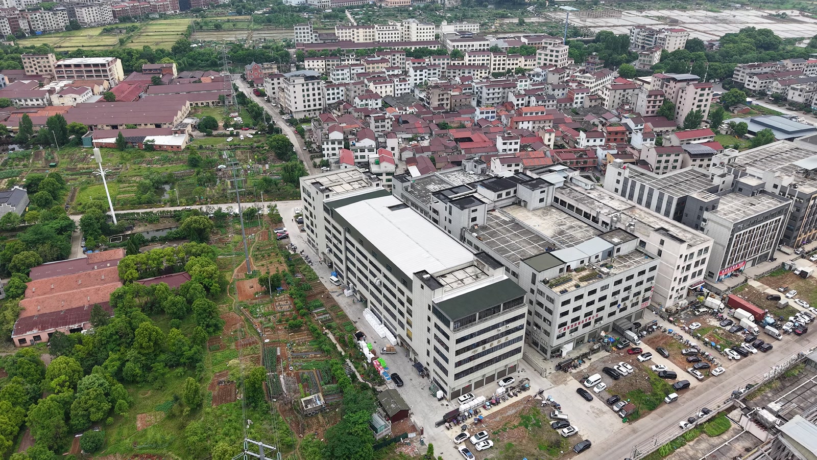 Aerial drone view of HongMing tumbler factory complex