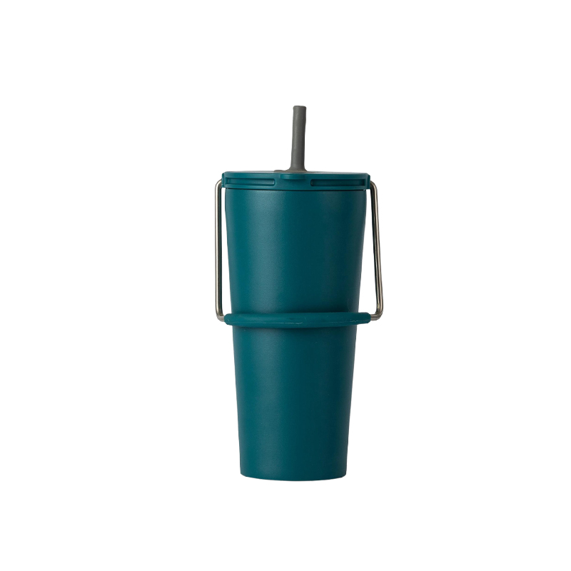 Laser engraved logo on matte black powder coated tumbler — two-tone branding effect