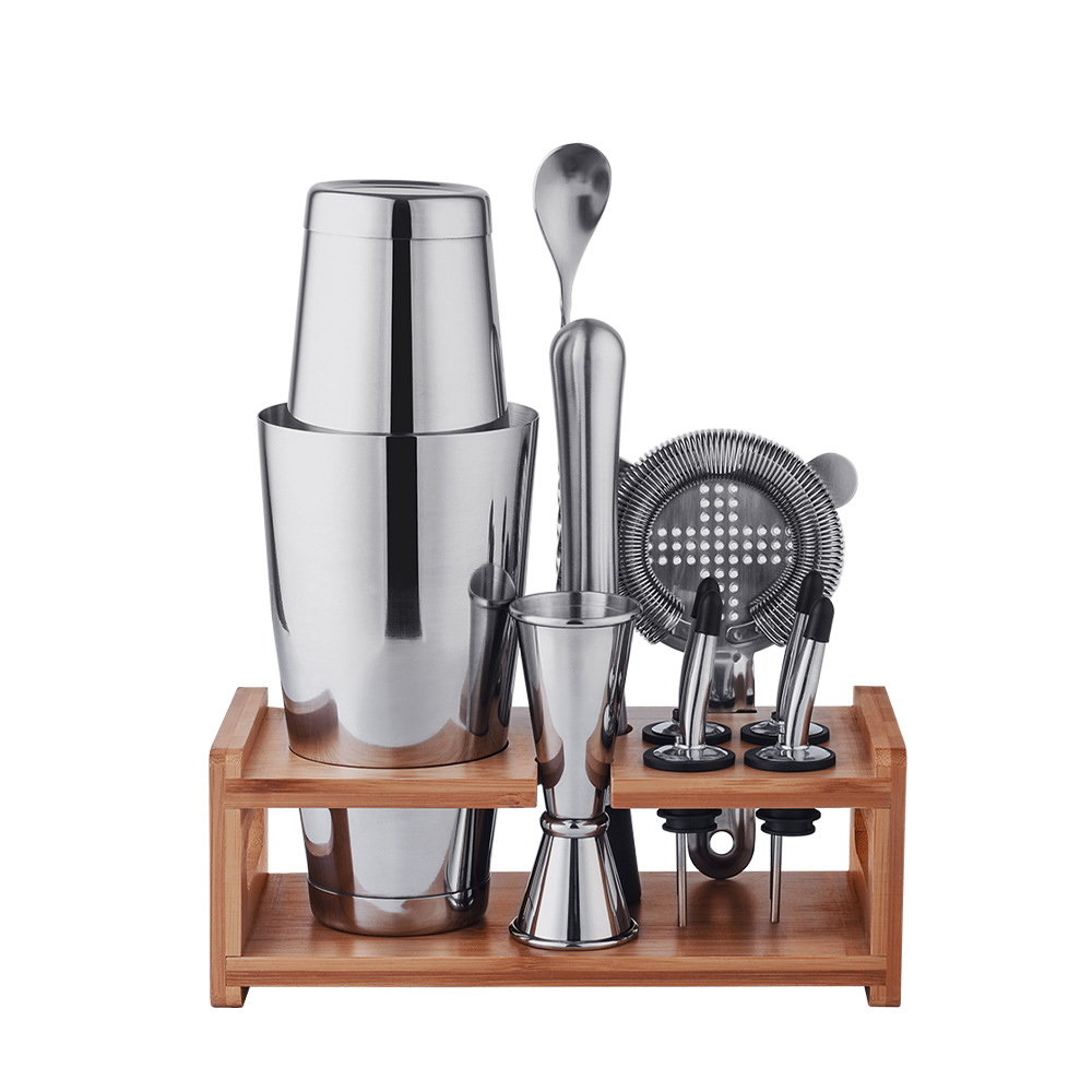 Boston Shaker Bar Tool Set — Bamboo Stand