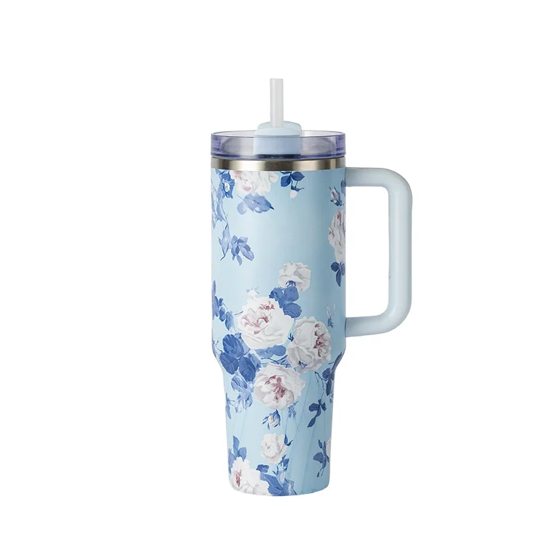 40oz Floral Print Handle Car Tumbler