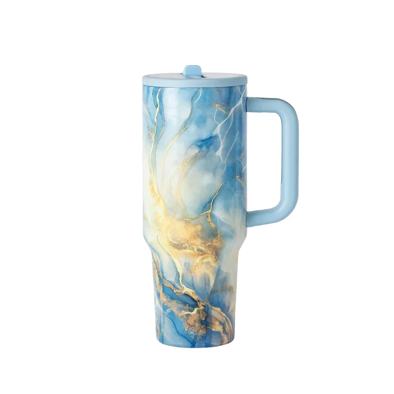 40oz Marble Print Fold-Straw Tumbler